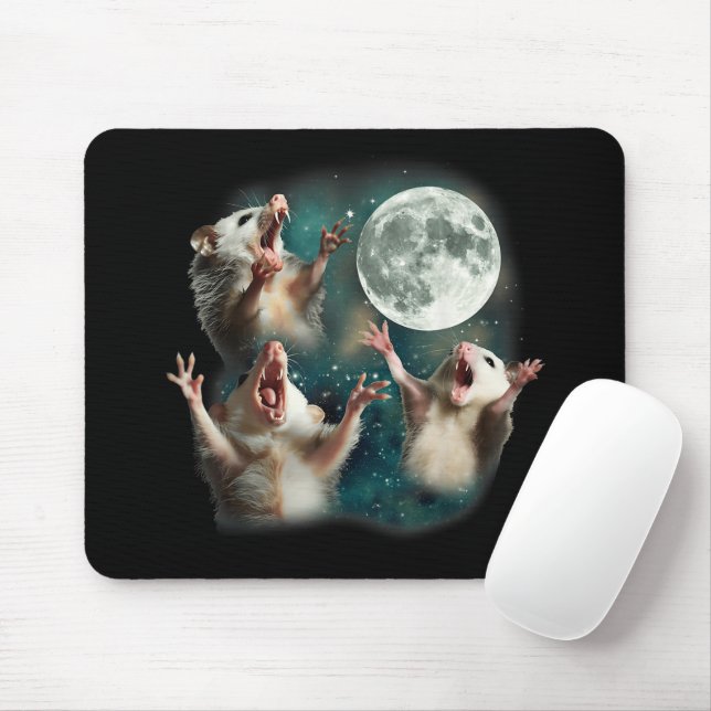 Mousepad Três Possum Lua 3 Gambá Engraçado Estranho Meme Am (Com mouse)