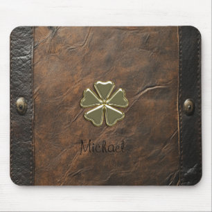 Mousepad Trevo de Ouro do Dia de São Patrício, Couro Marrom
