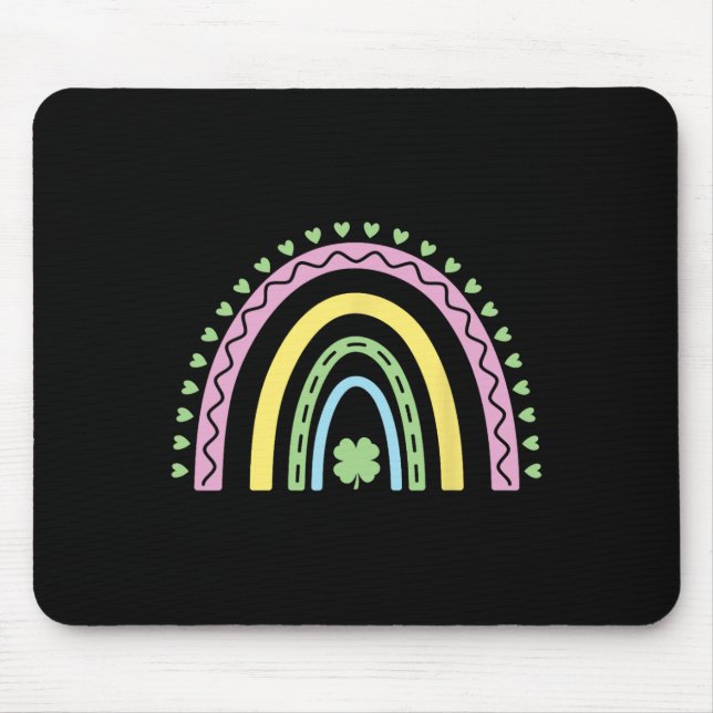 Mousepad Trevo de quatro folhas verde arco-íris dia de São  (Frente)
