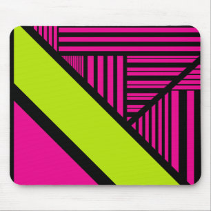 Mousepad Triângulo Stripes em Verde limão, rosa quente e pr