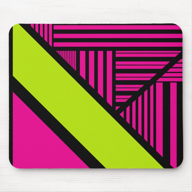 Mousepad Triângulo Stripes em Verde limão, rosa quente e pr (Frente)