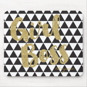 Mousepad Triângulos Preto e Branco GAROTA CHEFE Dourado Fal