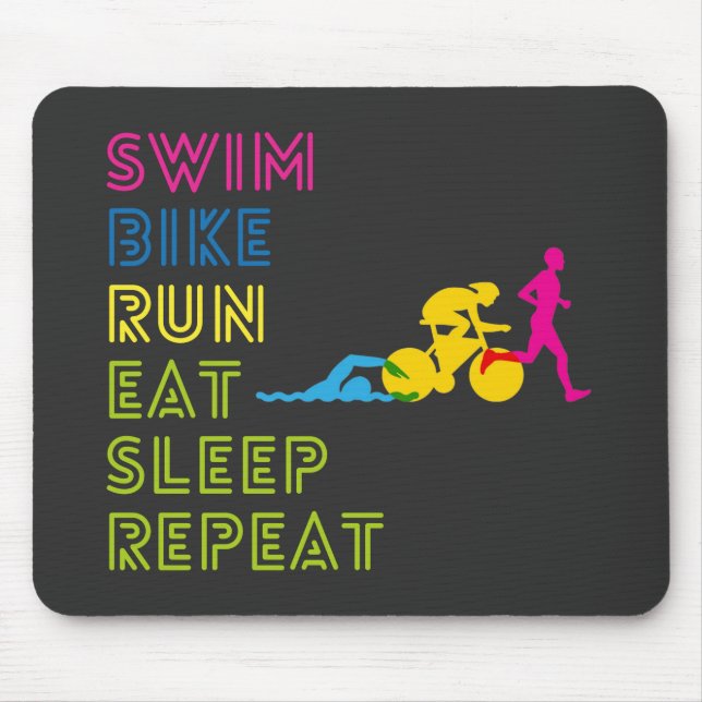 Mousepad Triathlon natação correndo comer sono repetir (Frente)
