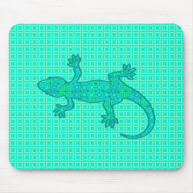 Mousepad Tribal batik Gecko - turquesa / pavão (Frente)