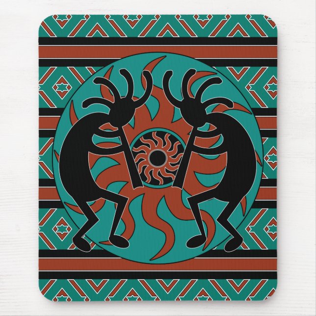 Mousepad Tribal Sun Kokopelli Turquoise do Sudoeste (Frente)