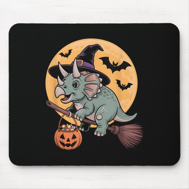 Mousepad Triceratops Bruxo Chapéu Pumpkin Figurino de Hallo (Frente)