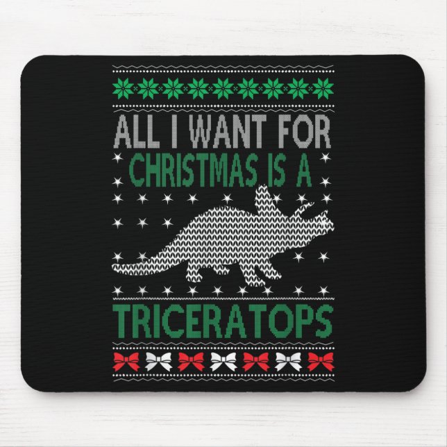 Mousepad Triceratops Dinosaur Ugly Christmas Design Style F (Frente)