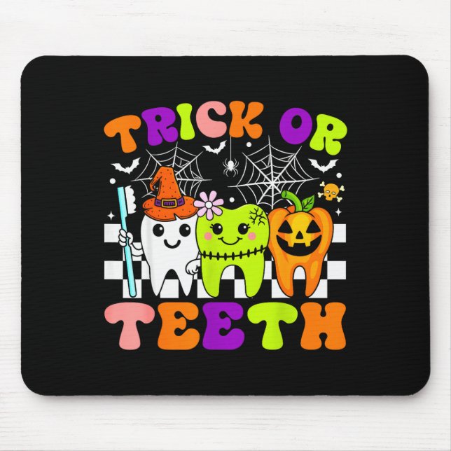 Mousepad Trick Or Teeth Funny Dental Halloween Costumes Tre (Frente)