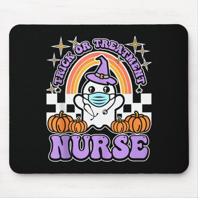 Mousepad Trick Or Treatment Cute Halloween Ghost Nurse Nigh (Frente)