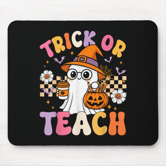 Mousepad Trick Ou Ensine Café Fantasma Cute Pumpkins Hallow (Frente)