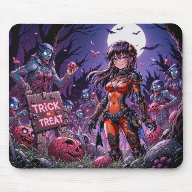 Mousepad Trick ou Treine Zombies Halloween Entregando o Cér (Frente)