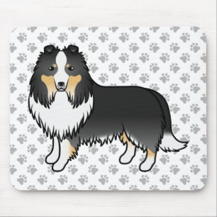 Mousepad Tricolor Shetland Sheepdog Cartoon Dog & Paws