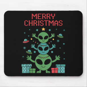 Mousepad Trío de alienígenas engraçados alegre Natal feio c