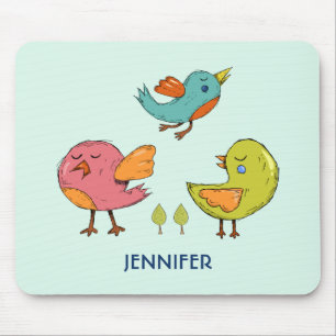 Mousepad Trio de Aves Brancas Coloridas e Geladas