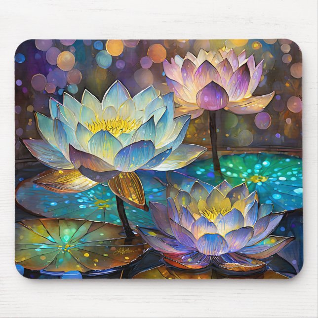 Mousepad Trio de Flores de Lótus Brilhantes (Frente)