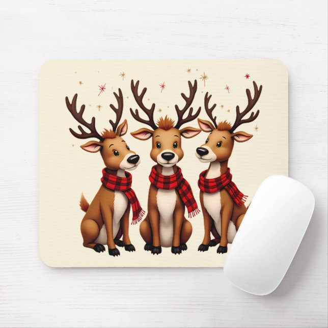 Mousepad Trio de Reenas de Natal Bonito com Escarvas de Xad (Com mouse)