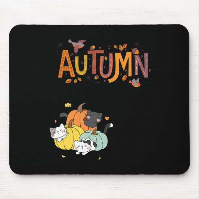 Mousepad Trio Gatos De Pumpkin Bonitos Olá Queda Autumn Eng (Frente)