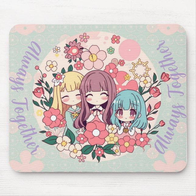 Mousepad Trio Kawaii - Meninas de Animes Bonitas e Víblias  (Frente)