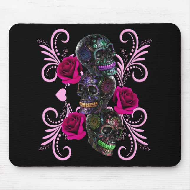 Mousepad Triplo Dia Negro Dos Cascos Mortos, Rosas Rosa (Frente)