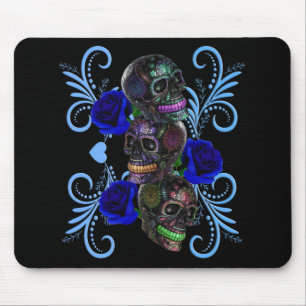 Mousepad Triplo Dia Negro Dos Rosas Azuis De Pele Morta