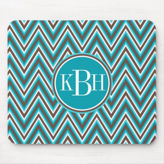 Mousepad Triplo Monograma Chevron Azul Castanho (Frente)