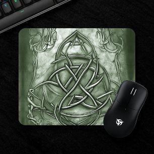 Mousepad Triquetra Trinity Knot Sage Green Faux Metallic