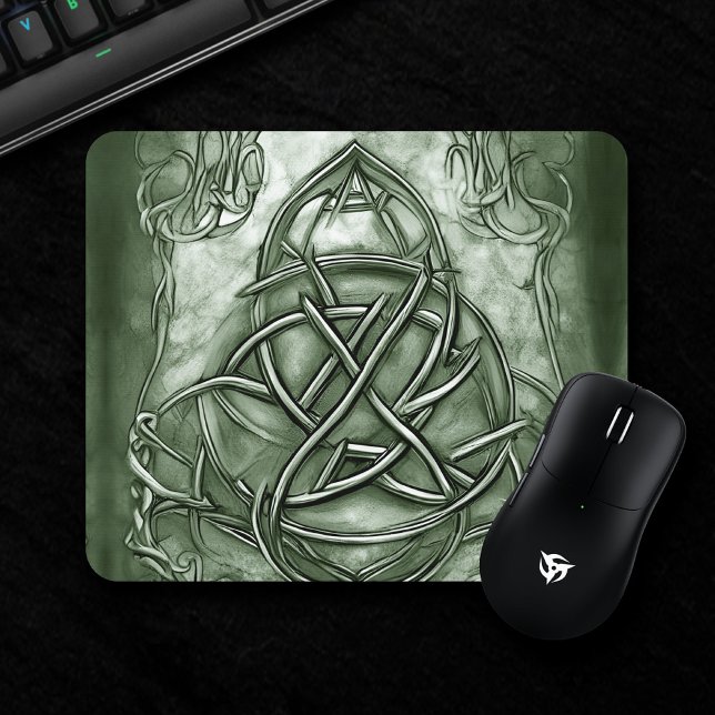 Mousepad Triquetra Trinity Knot Sage Green Faux Metallic (Criador carregado)