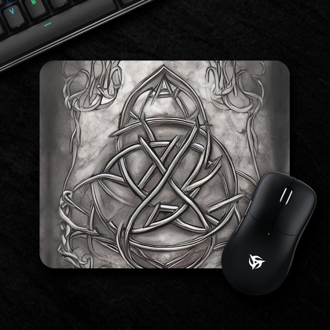 Mousepad Triquetra Trinity Knot Silvery Pewter Faux Metal (Criador carregado)