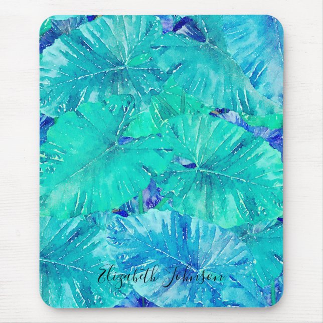 Mousepad Tropical Blue Leaf Pattern (Frente)