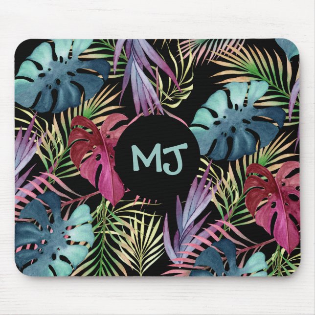 Mousepad Tropical Deixa o padrão da selva com monograma (Frente)