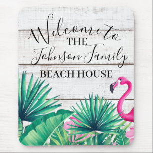 Mousepad Tropical Floral Family Name Beach House Welcome