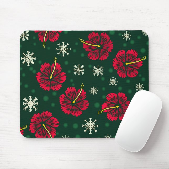 Mousepad Tropical Floral Hibiscus Snowflakes Natal | (Com mouse)