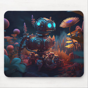 Mousepad Tropical Flowers Dystopian Robot