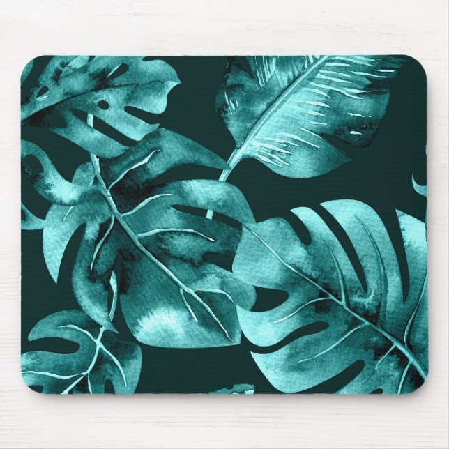 Mousepad Tropical green Blue Palm Leaves Island Paradise (Frente)
