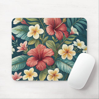 MOUSEPAD TROPICAL RED AND YELLOW HIBISCUS FLORAL BLOOMS