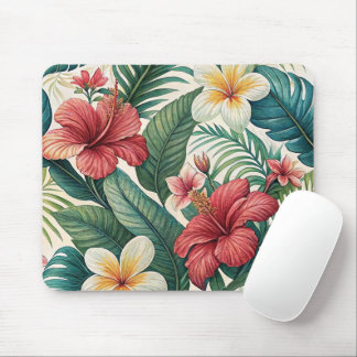 MOUSEPAD TROPICAL RED AND YELLOW HIBISCUS FLORAL BLOOMS