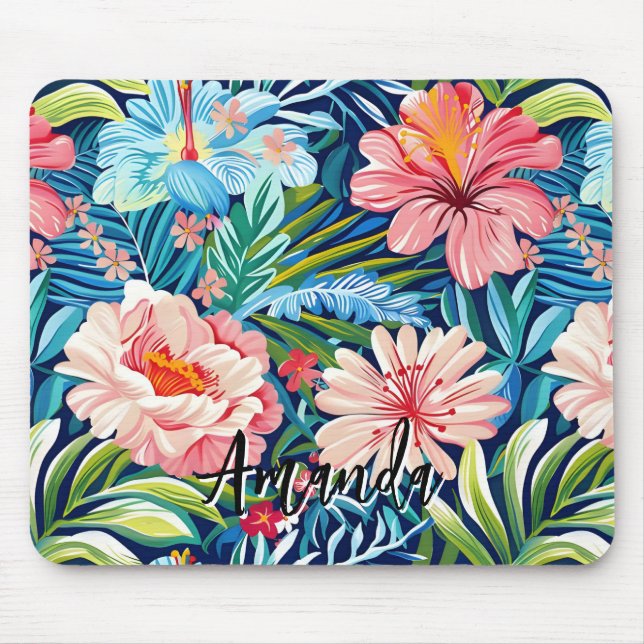 Mousepad Tropical Summer Flowers Pattern Pretty Floral (Frente)