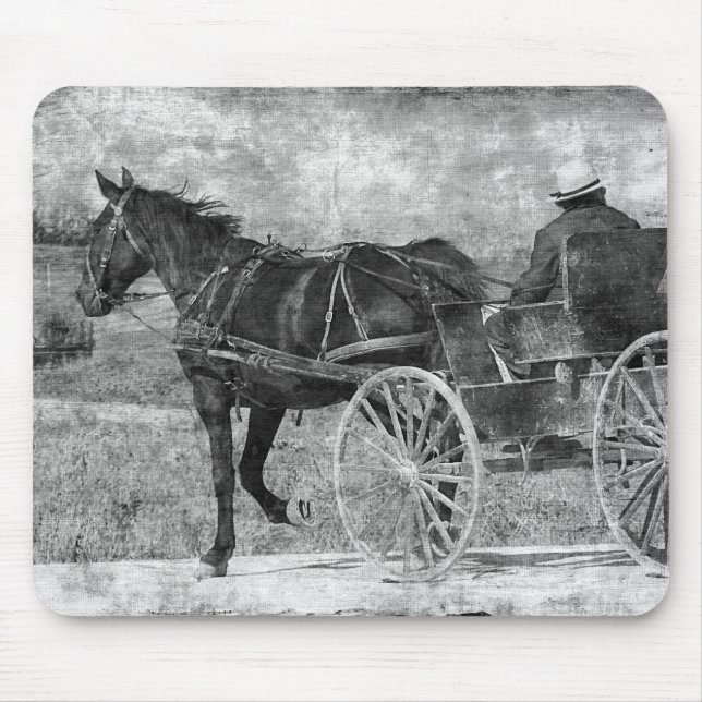 Mousepad Trote longe do cavalo de Amish a preto e branco (Frente)