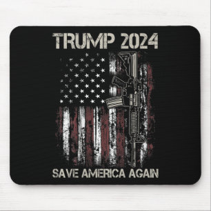 Mousepad Trump 2024 Save America Again Flag Gun Americano (