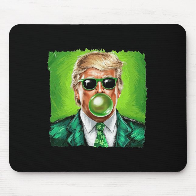 Mousepad Trump Blowing Bubble Gum St. Patrick's Day Green S (Frente)