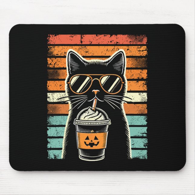 Mousepad Truque Ou Tratar Hipster De Gato Negro Dia de as B (Frente)