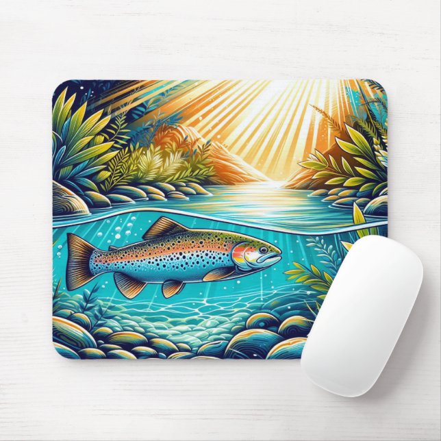Mousepad Truta em Crystal Clear River Beneath Lush Forest (Com mouse)