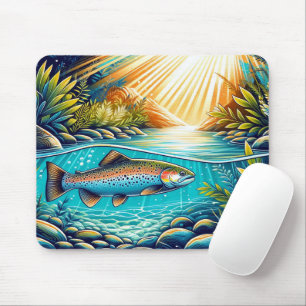 Mousepad Truta em Rio Cristalino sob Floresta Exuberante