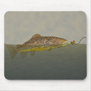 Mousepad Truta marrom de pesca com mosca