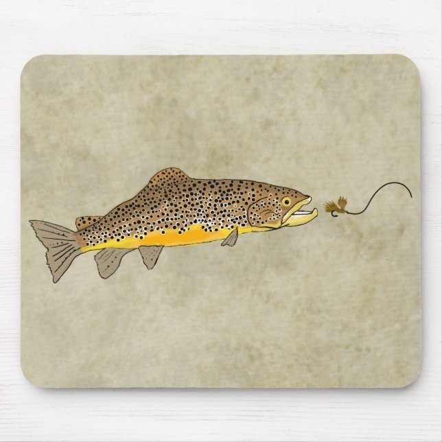 Mousepad Truta marrom de pesca com mosca (Frente)