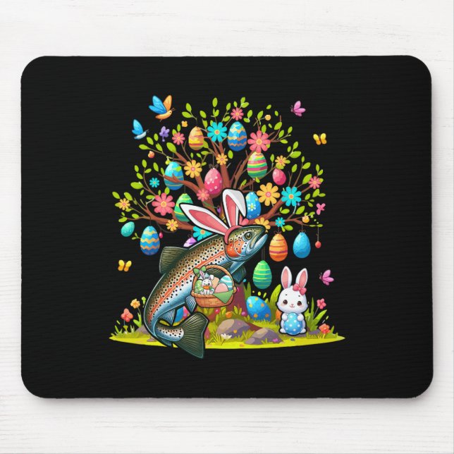 Mousepad Truta Peixe Coelhinho Ovos De Páscoa Árvore Fresca (Frente)