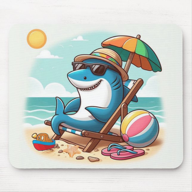 Mousepad Tubarão-cartoon gritante/praia (Frente)