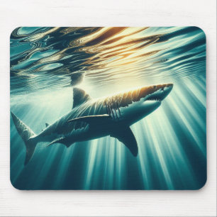 Mousepad Tubarão no mar azul profundo e luz solar