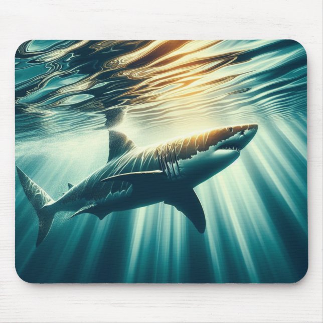 Mousepad Tubarão no mar azul profundo e luz solar (Frente)
