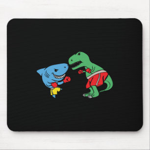 Mousepad Tubarão Punindo T-rex Dinossauro Engraçado Luta Bo
